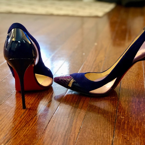 Christian Louboutin Purple Snakeskin/Suede Pumps - Picture 3 of 8